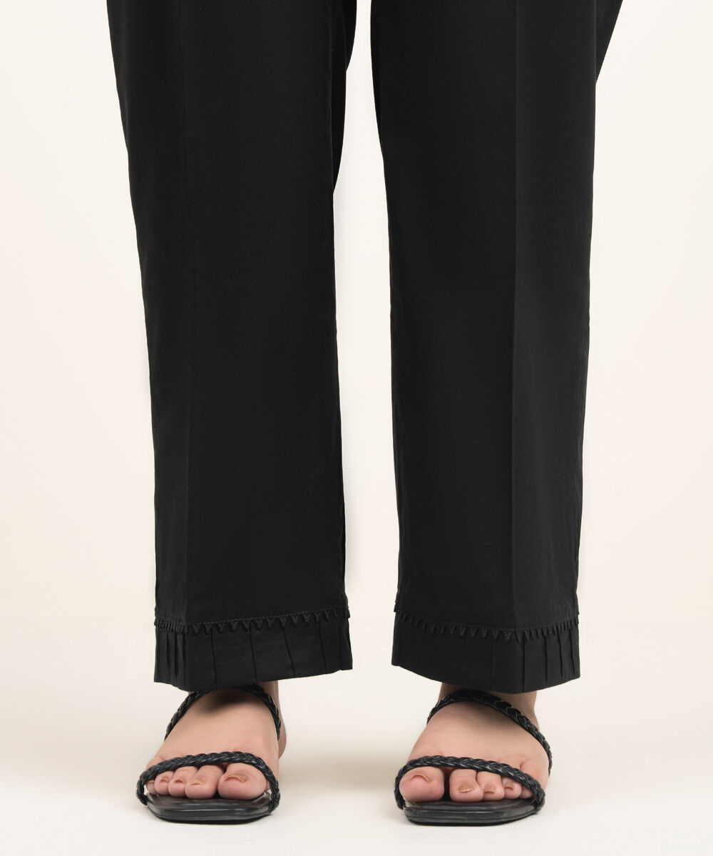 Women's RTW Lawn Solid Black Straight Pants