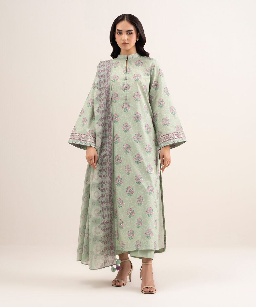 Women's Unstitched Lawn Printed Green 3 Piece Suit
