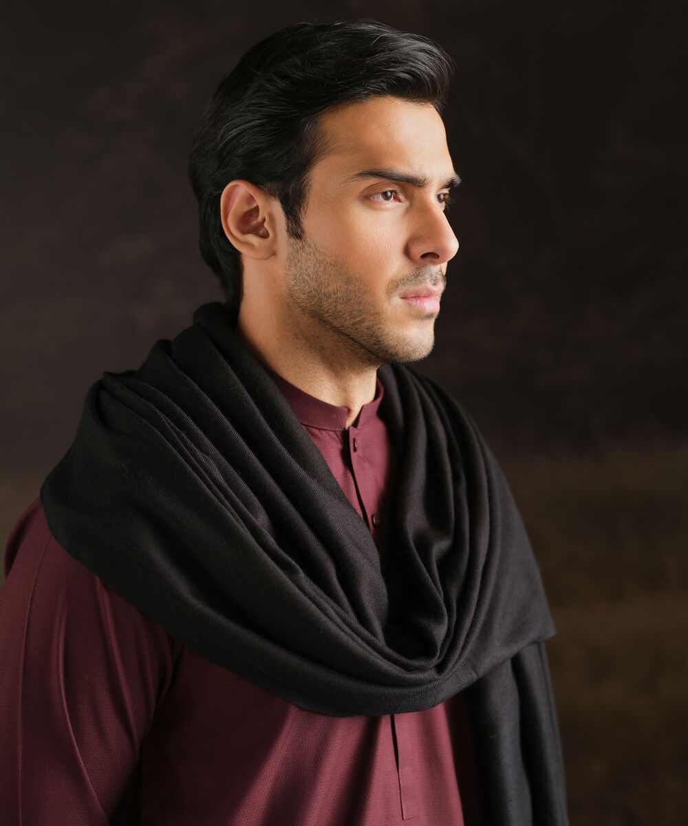 Men Wool Blended Black Shawl
