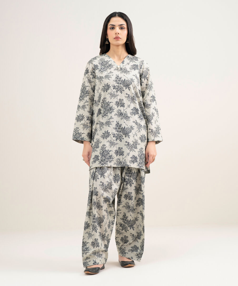 Women's RTW Cambric Printed Grey Straight Shirt