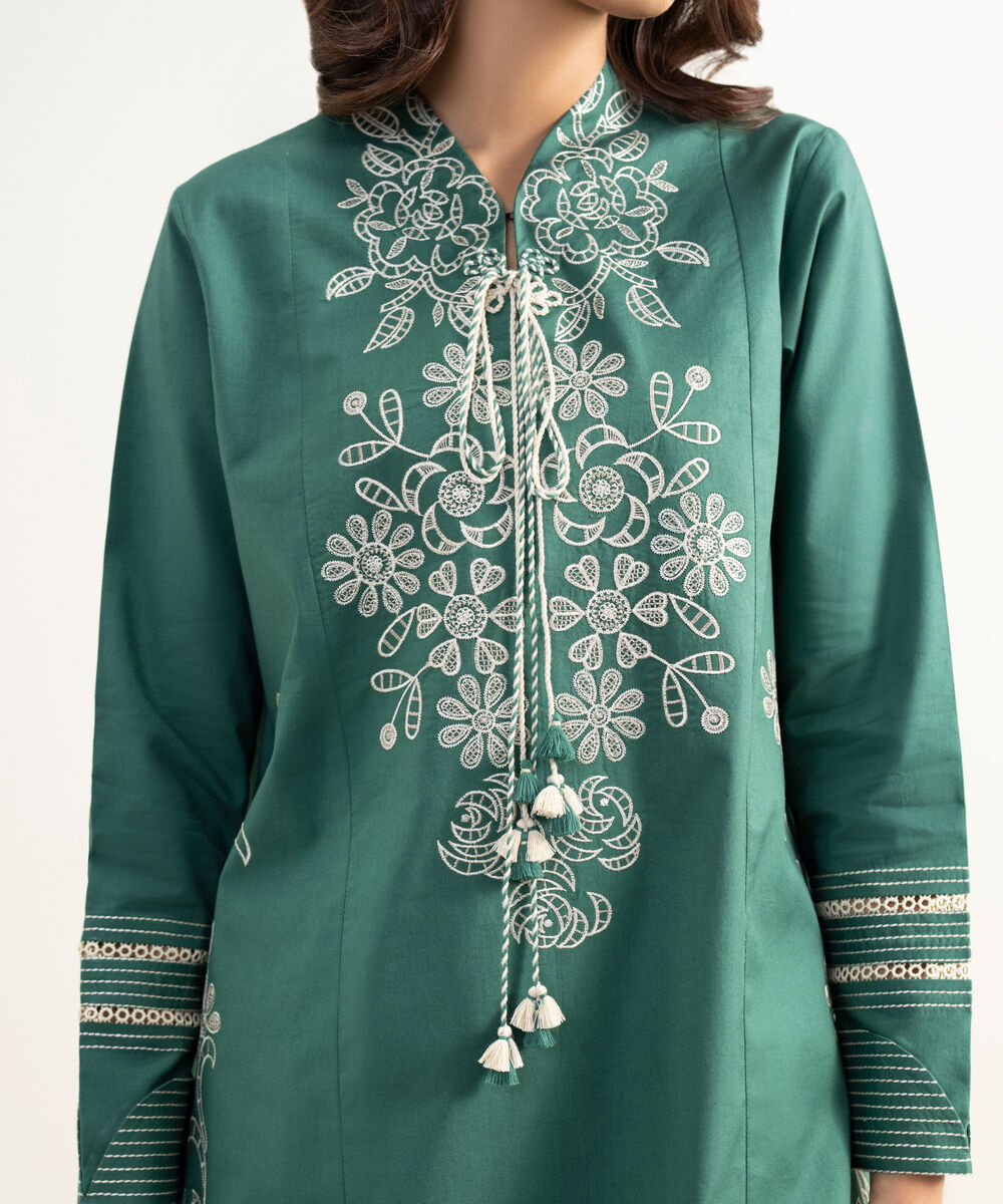 Women's Unstitched Lawn Embroidered Green 2 Piece Suit