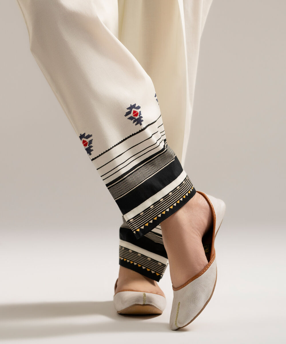 Women's RTW Cambric Printed Off White Shalwar