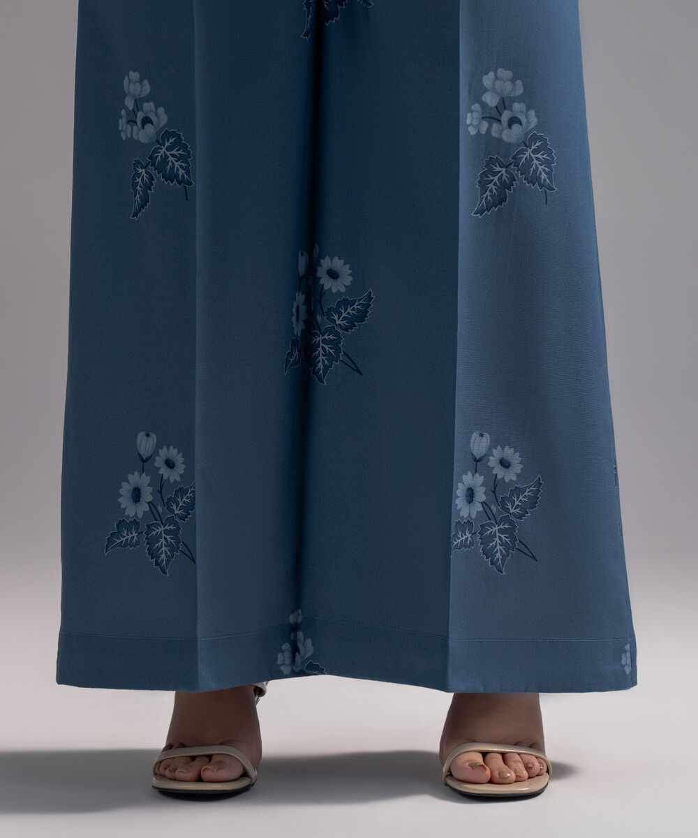 Women's RTW Cambric Printed Blue Flared Pants