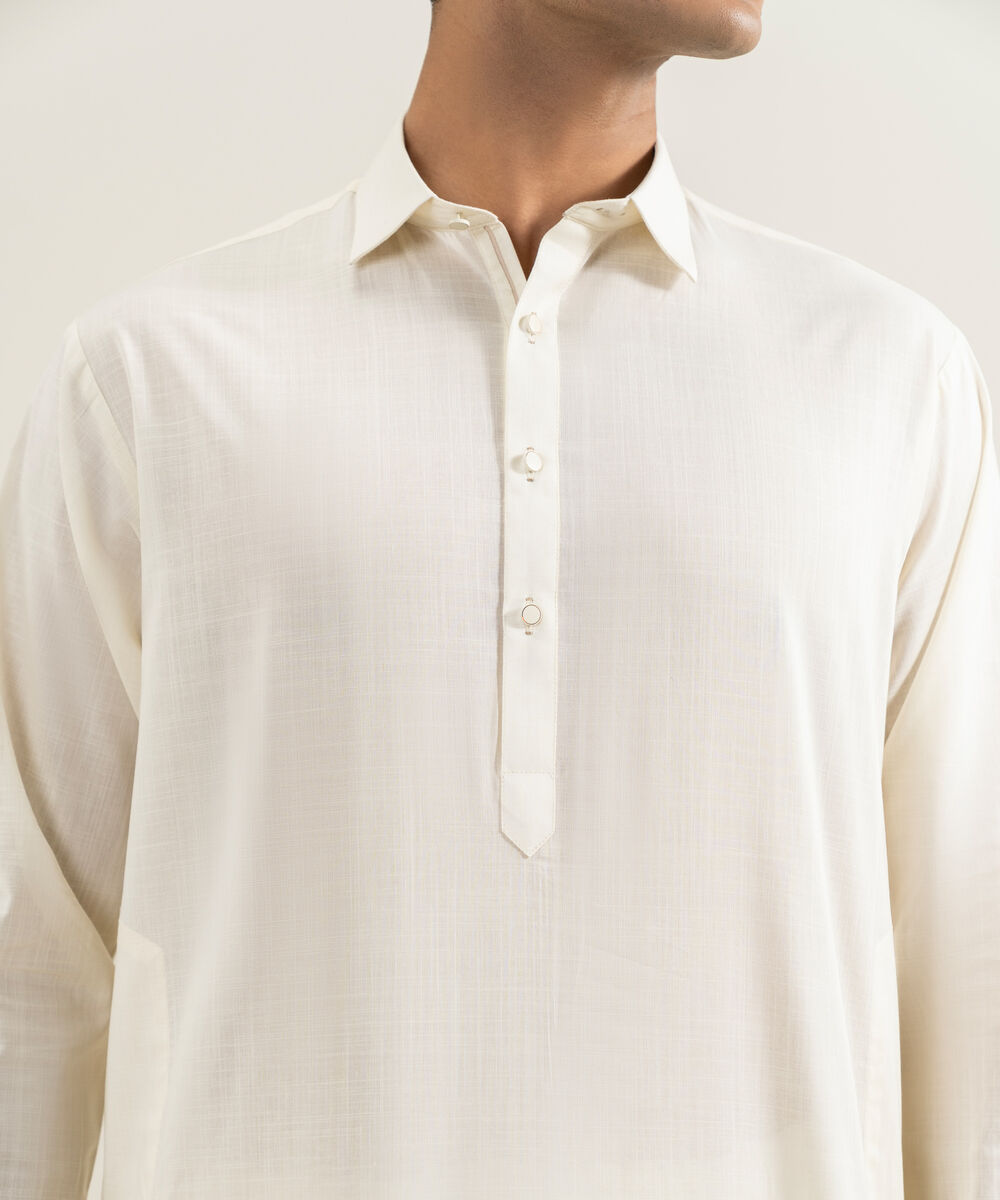 Men's light cream Slub Cotton Kameez Shalwar
