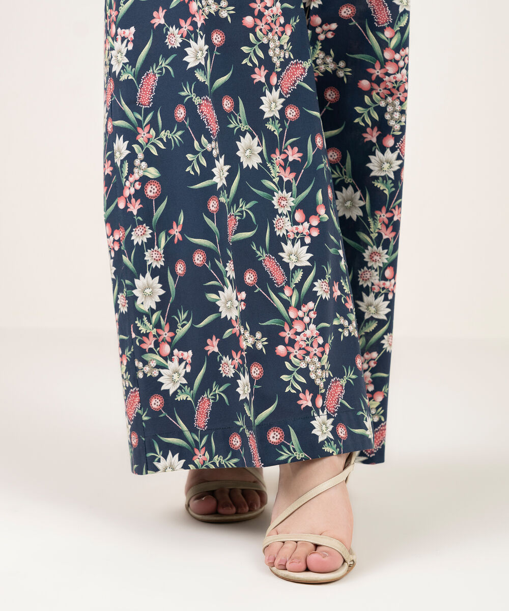 Women's RTW Cambric Printed Blue Flared Pants