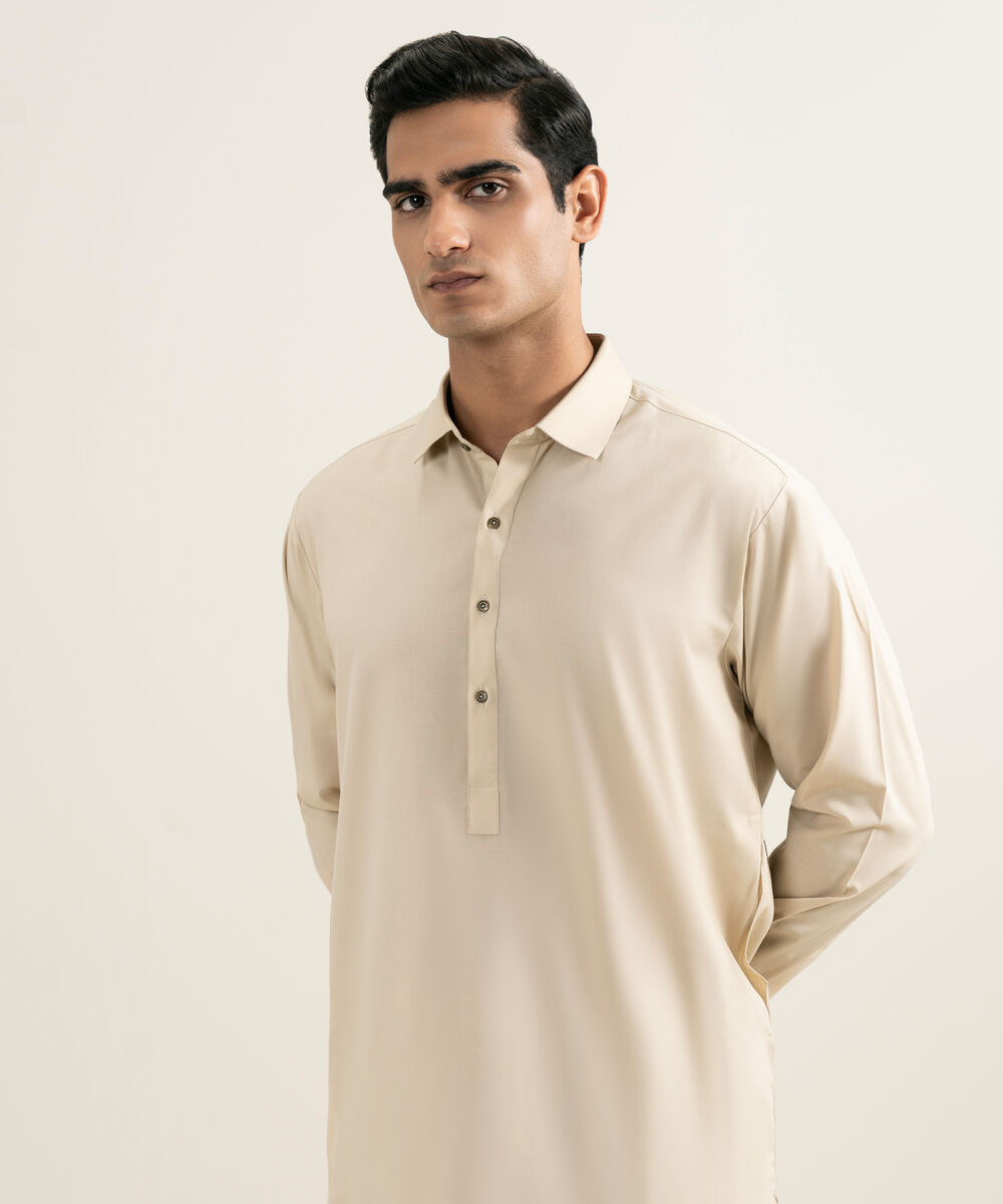 Men's Stitched Beige Kameez Shalwar