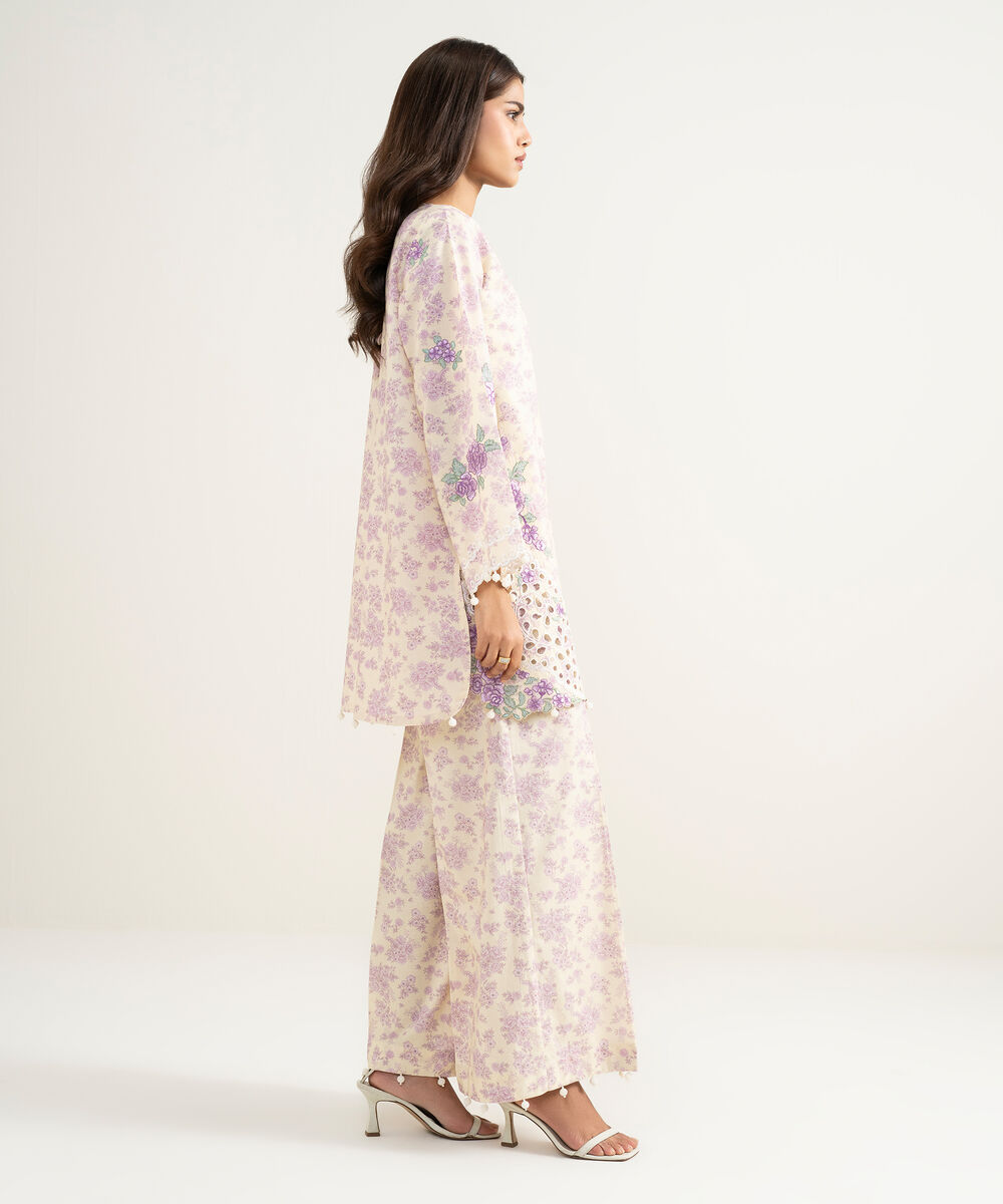 Women's RTW Zari Cotton Embroidered Purple Straight Shirt