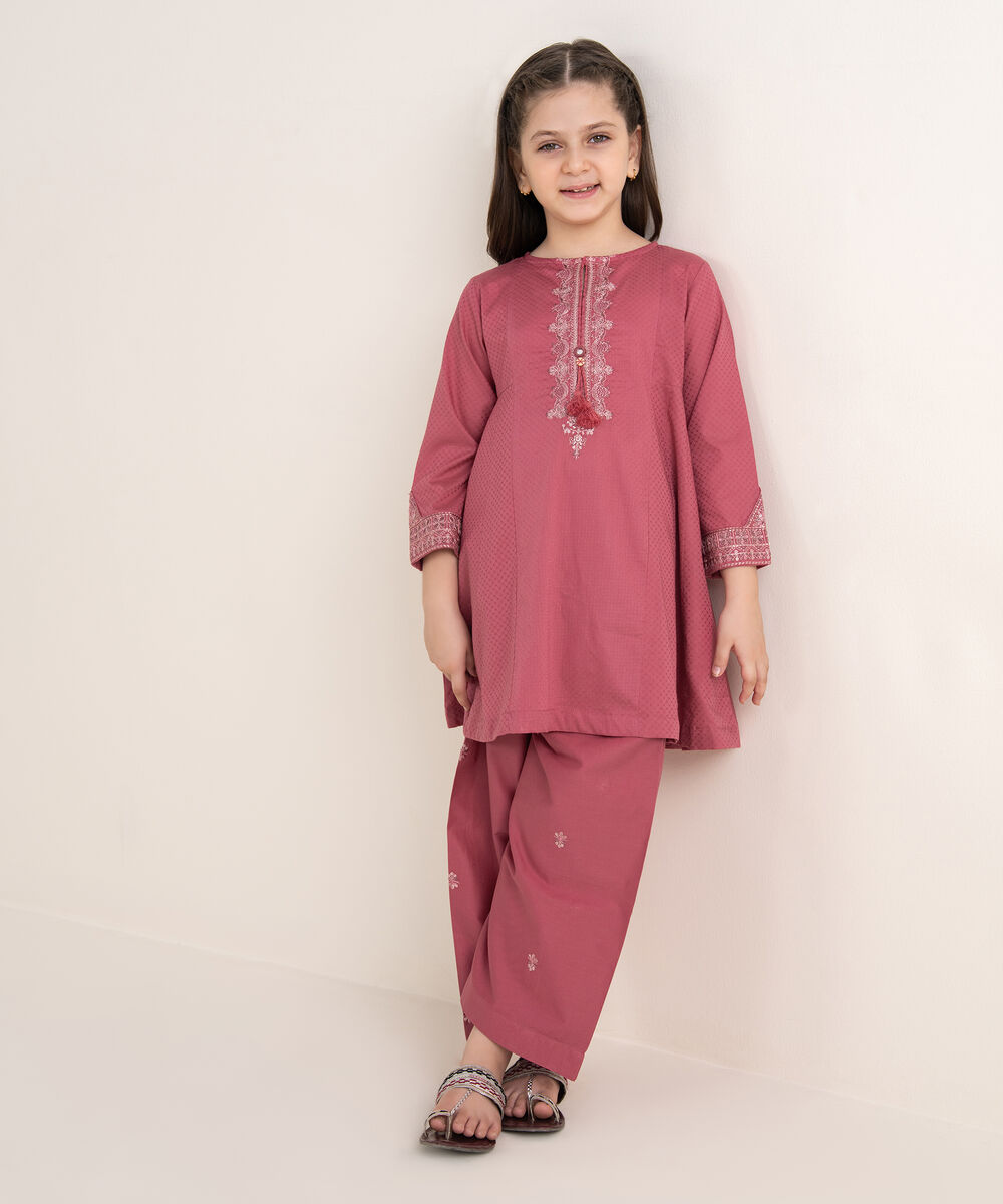 Girls Two Piece Embroidered Textured Lawn Suit
