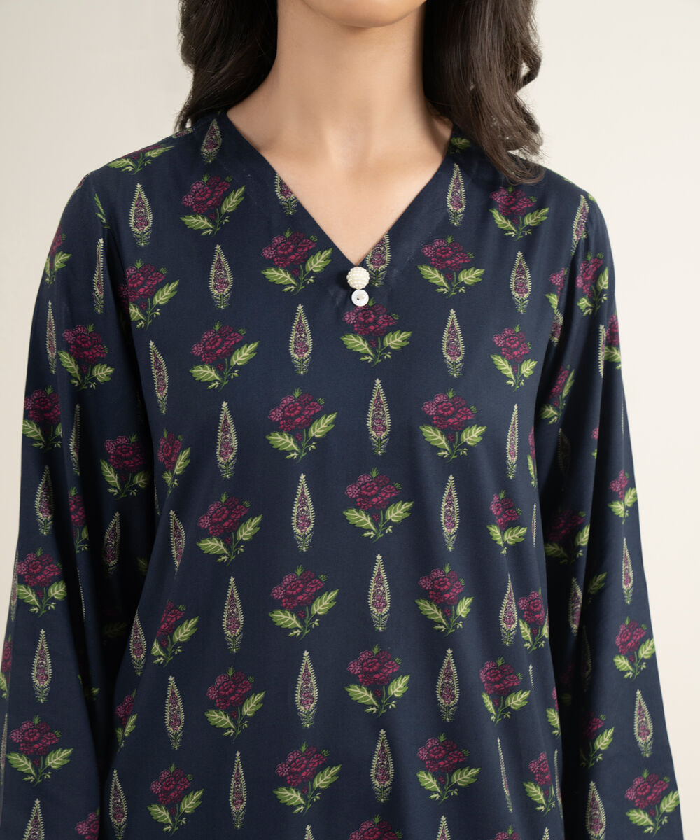 Women's RTW Arabic Lawn Printed Blue Straight Shirt