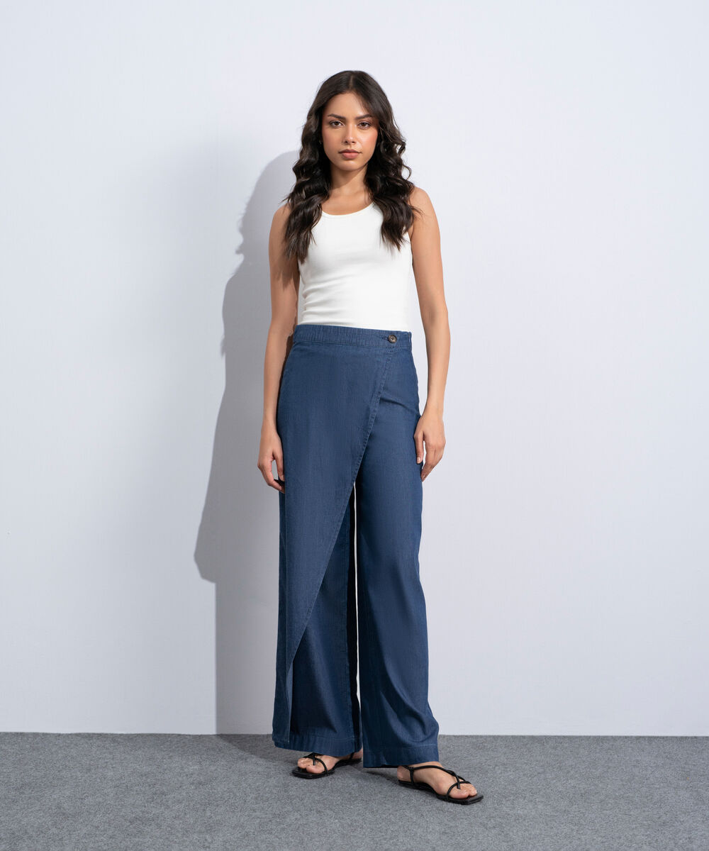 Women's Western Rinse Wash Wrap-Around Denim Trousers