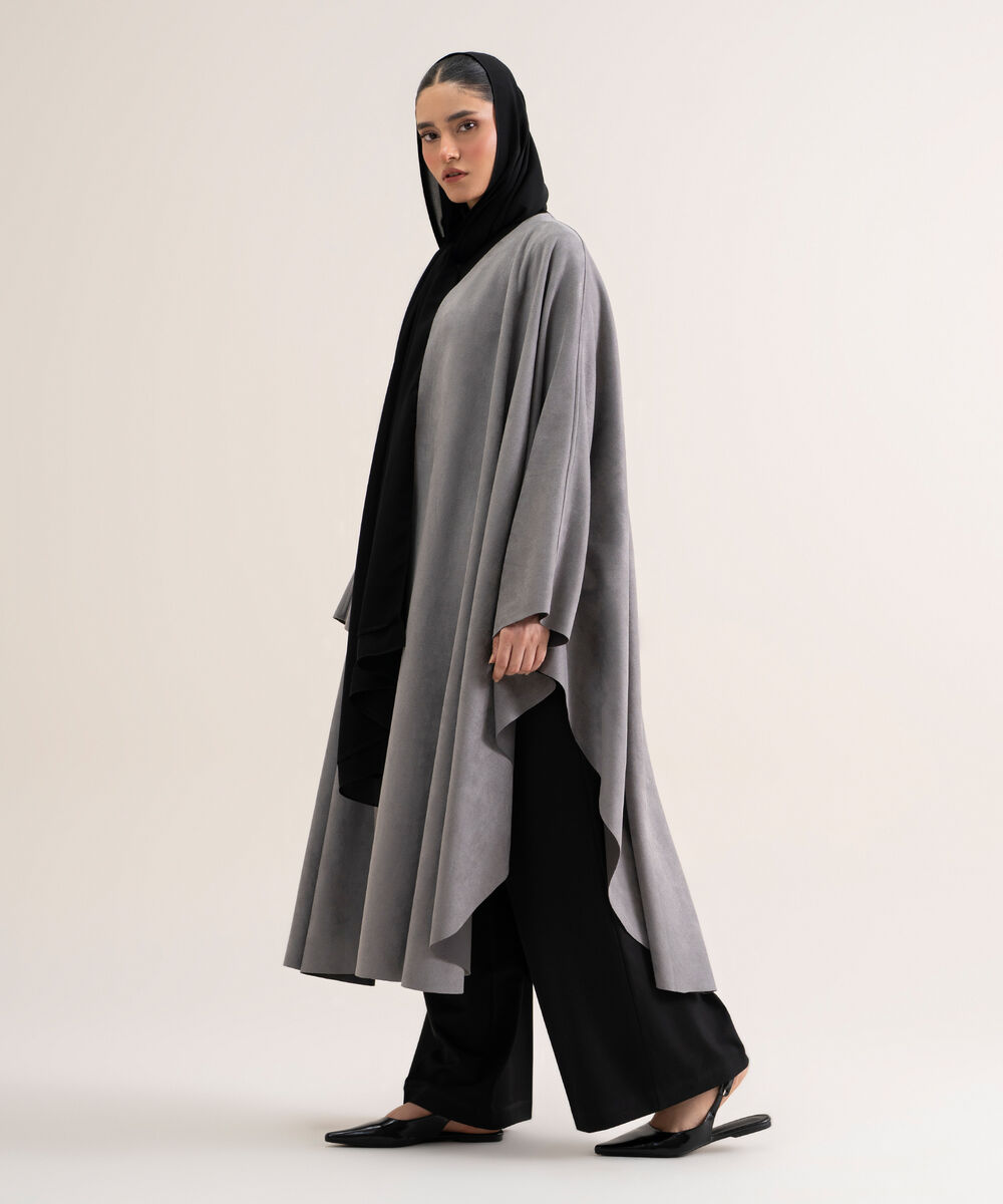 Women's Polyester Grey Kaftan Abaya Set