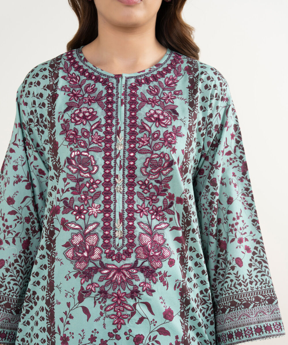 Women's Unstitched Lawn Embroidered Blue 3 Piece Suit