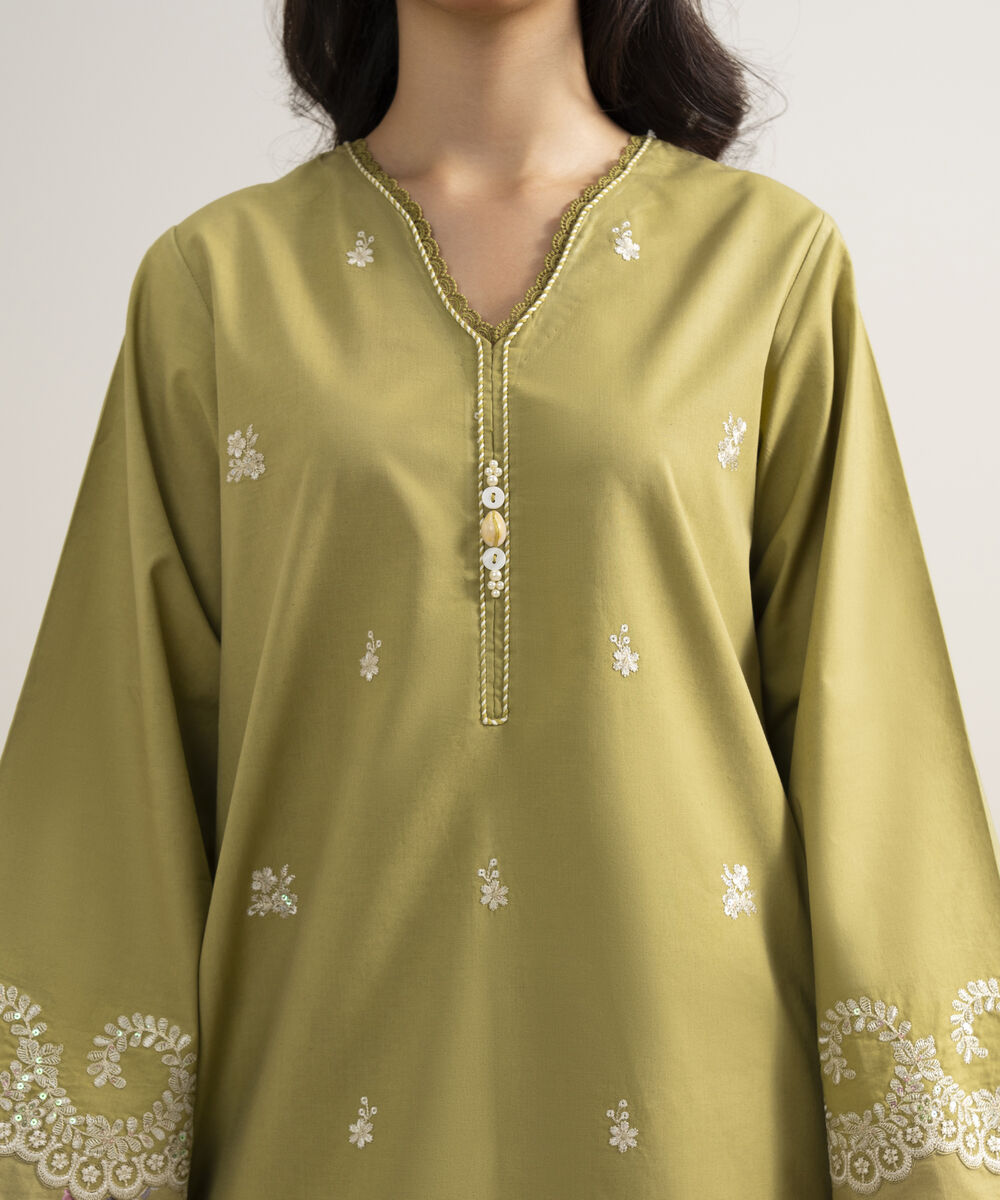 Women's Unstitched Slub Lawn Embroidered Yellow 3 Piece Suit