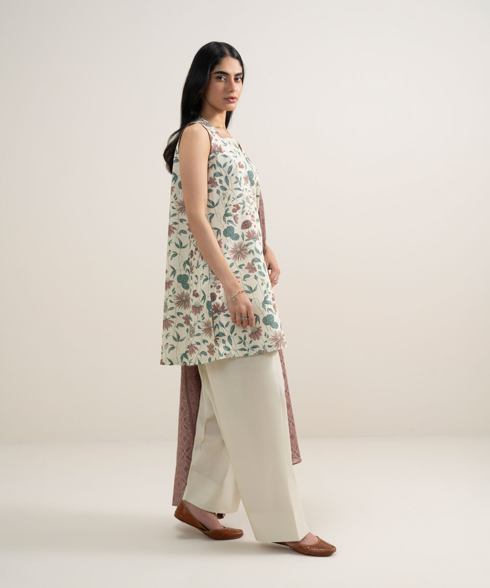 Women's Unstitched Lawn Printed Off White With Multi 2 Piece Suit