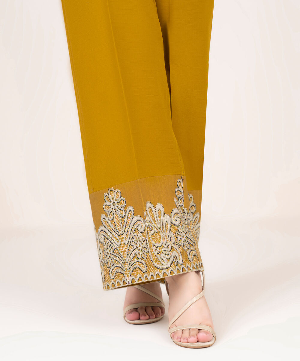 Women's RTW Cotton Solid Mustard Culottes
