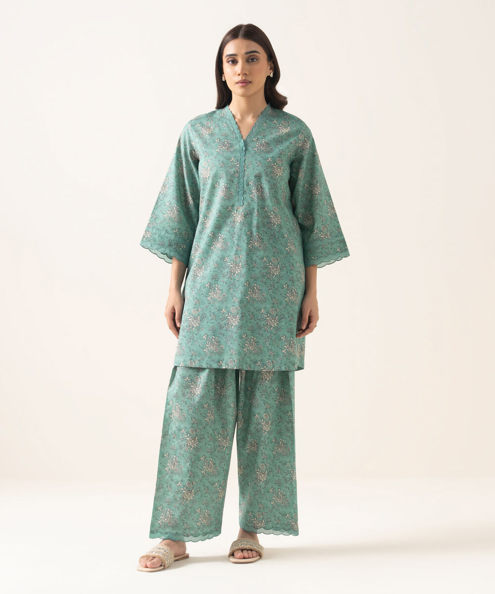 Women's Unstitched Lawn Printed Green 2 Piece Suit