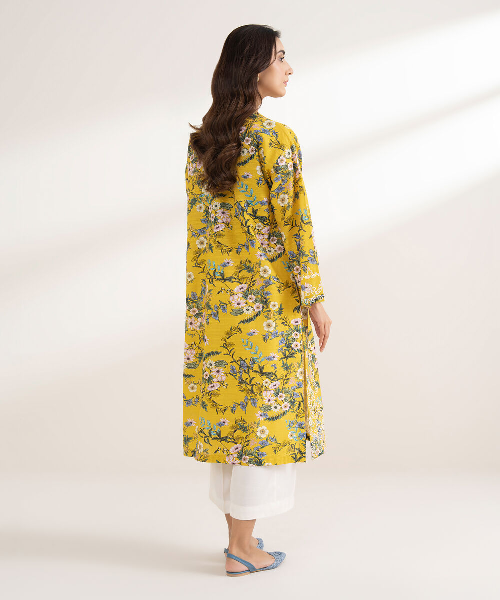 Women's RTW Khaddar Embroidered A-Line Yellow Shirt