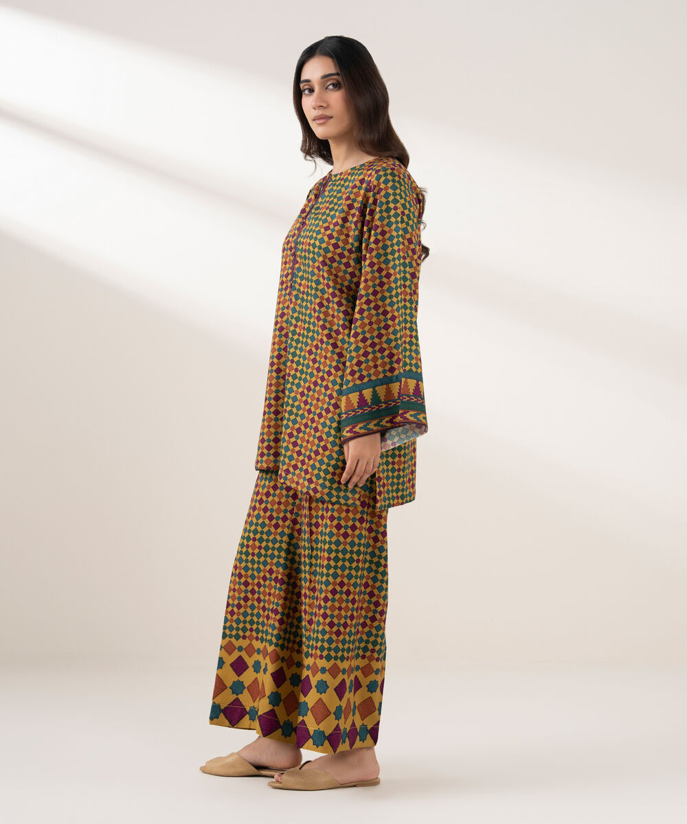 Women's RTW Viscose Linen Printed Straight Green Shirt