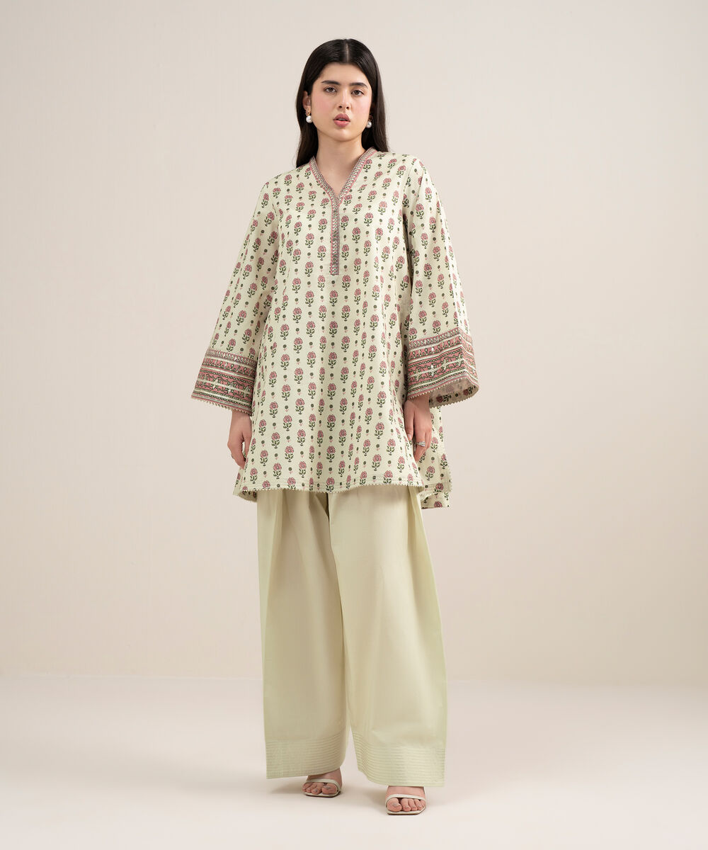 Women's Unstitched Lawn Printed Off White 2 Piece Suit