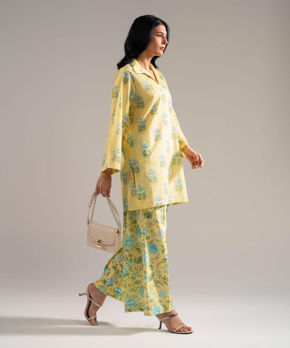Women's RTW Lawn Printed Yellow Straight Shirt