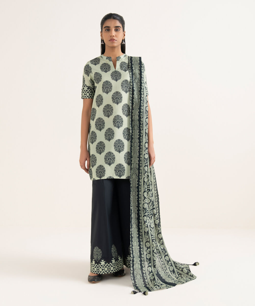 Women's Unstitched Lawn Printed Black 2 Piece Suit