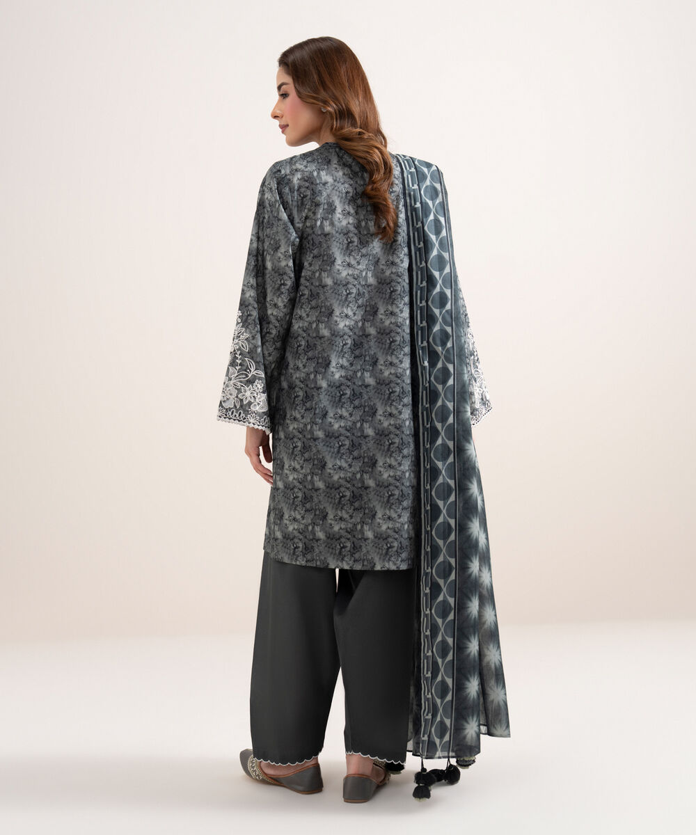 Women's Unstitched Lawn Embroidered Grey 3 Piece Suit