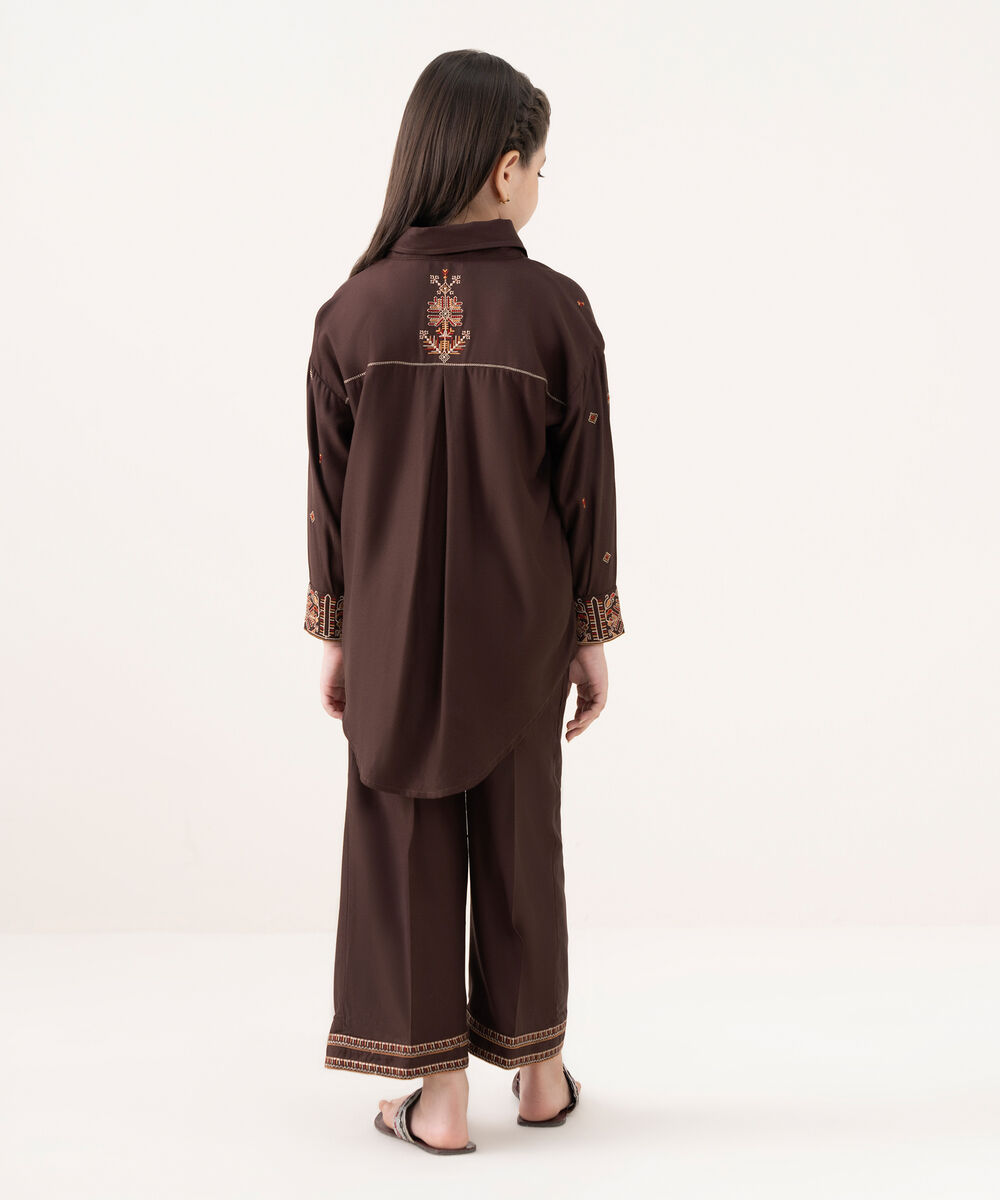 Girl's Bedford  Embroidered Brown 2 Piece Suit