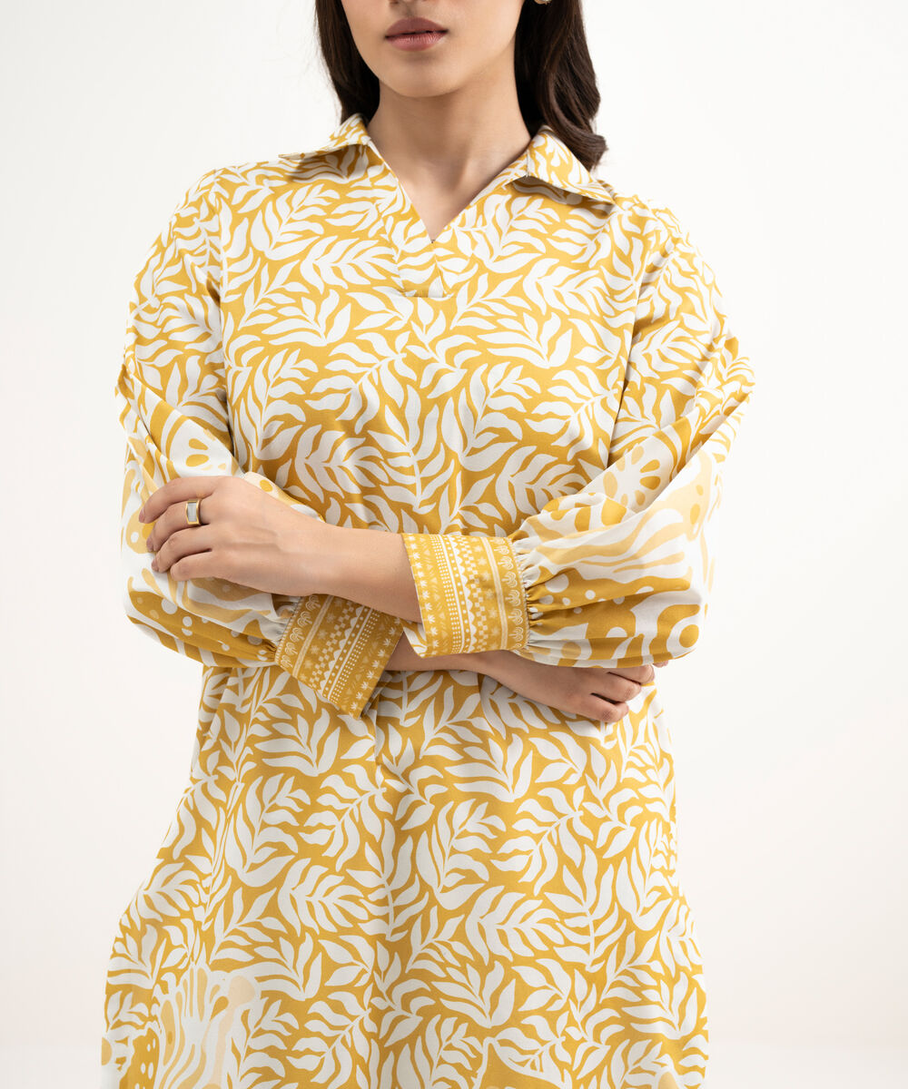 Women's Unstitched Lawn Printed Yellow Shirt