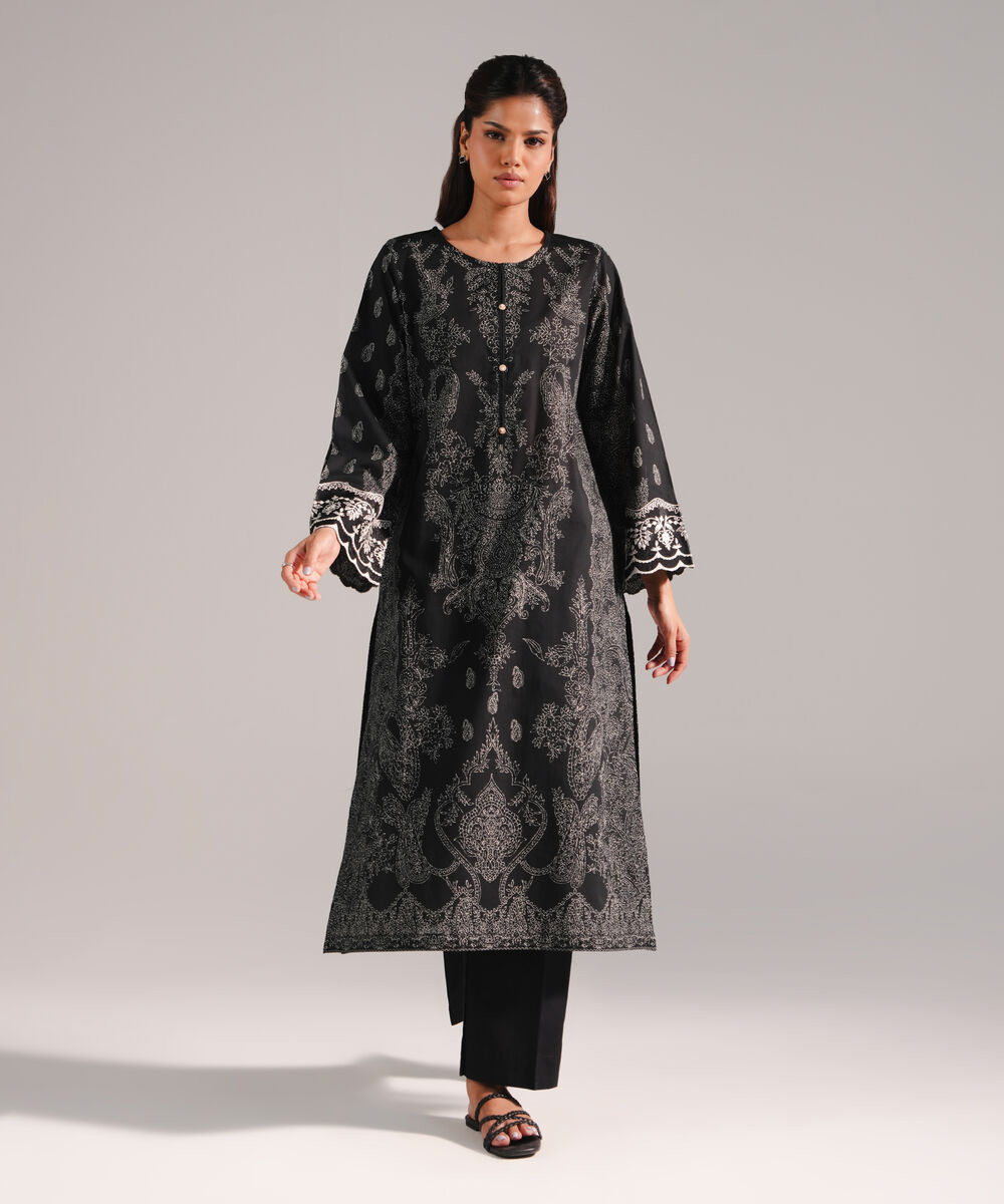 Women's RTW Lawn Embroidered Black 2 Piece Suit