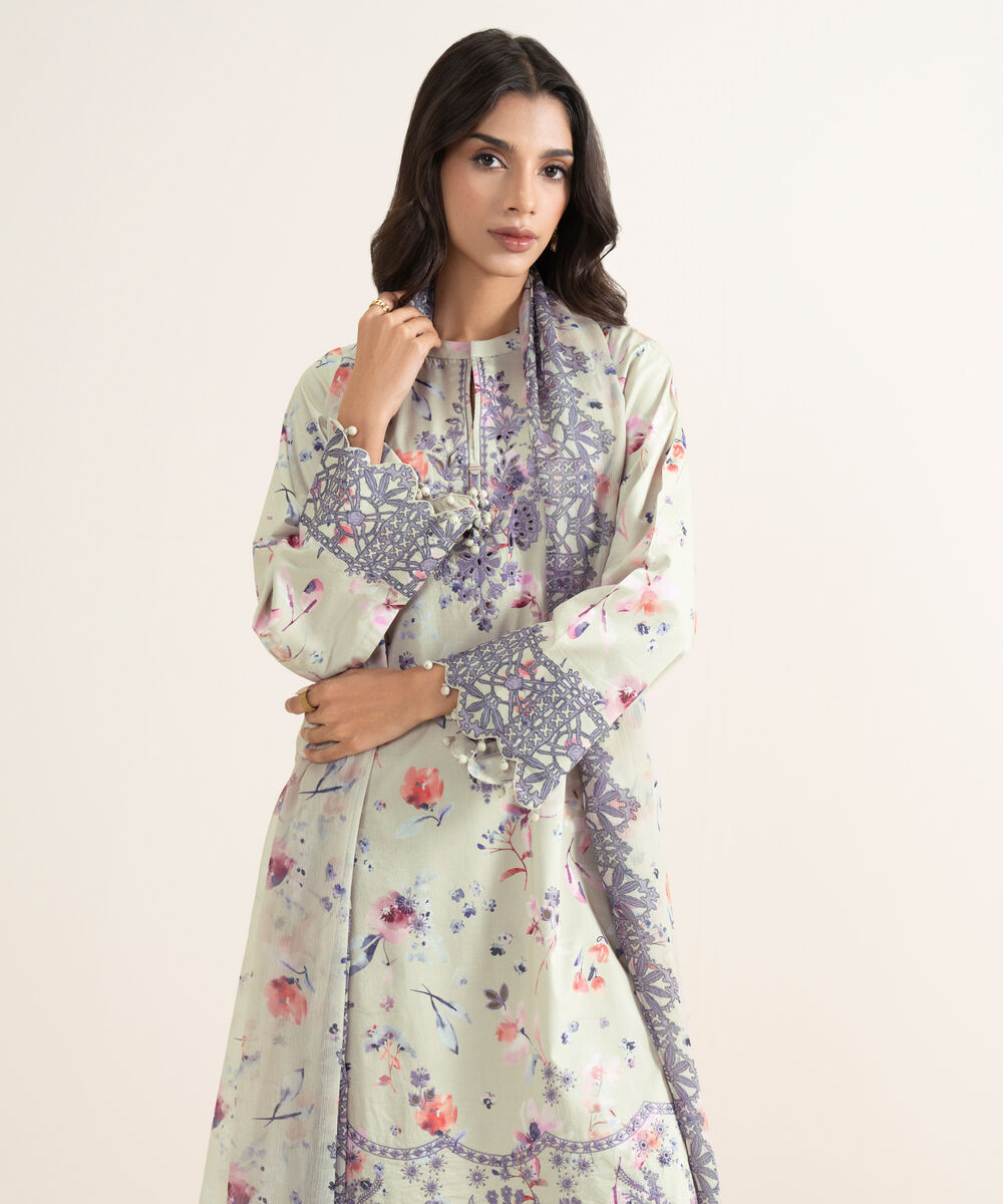 Women's Unstitched Lawn Embroidered Multi 3 Piece Suit