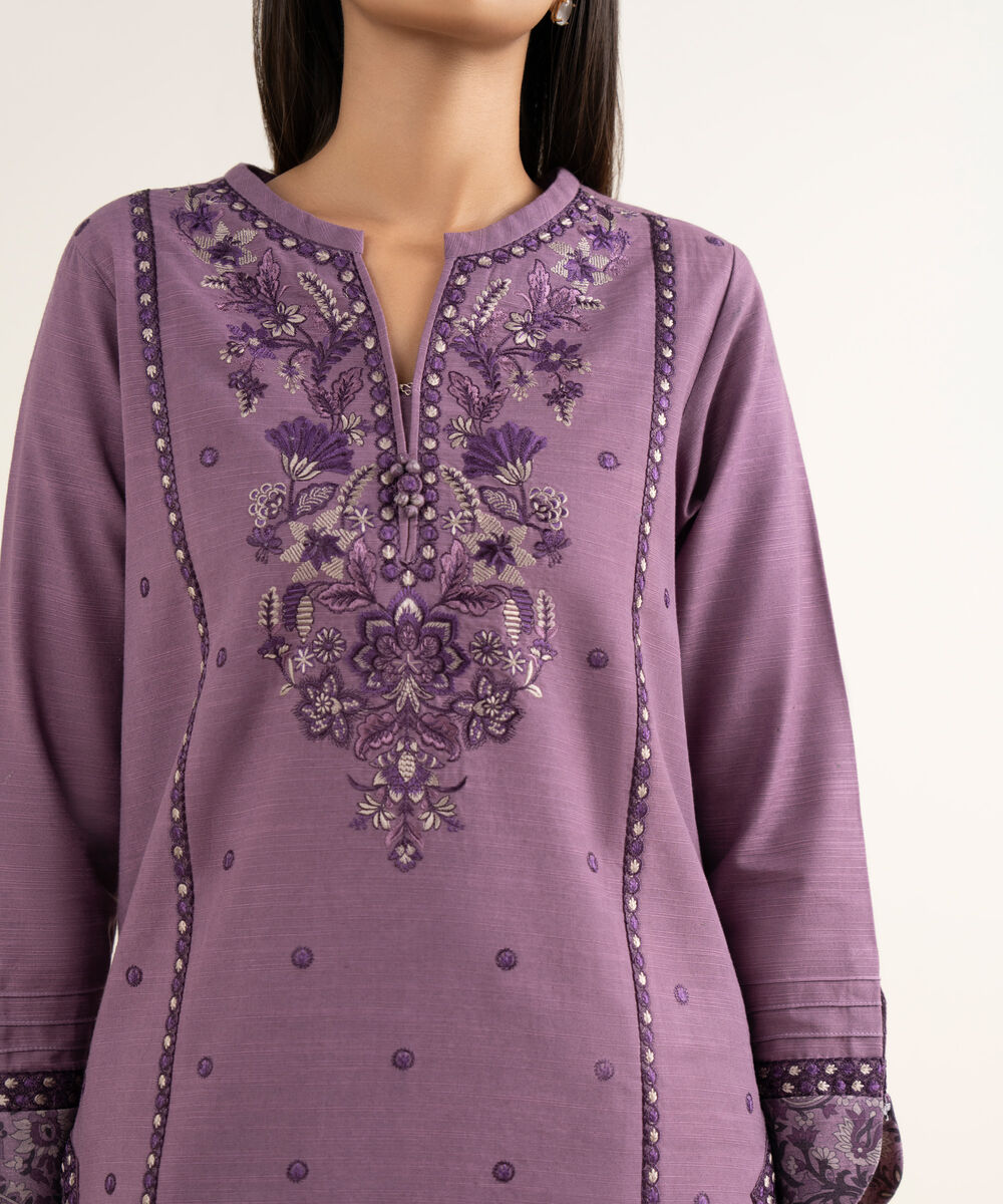 Women's Unstitched Light Khaddar Embroidered Purple 3 Piece Suit