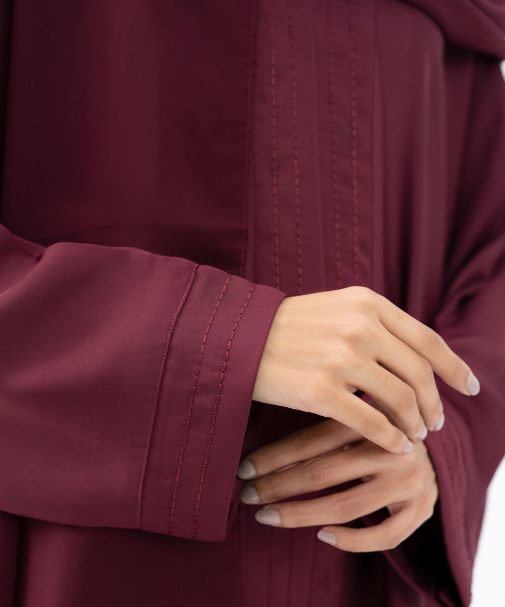 Women's Maroon Polyester Abaya