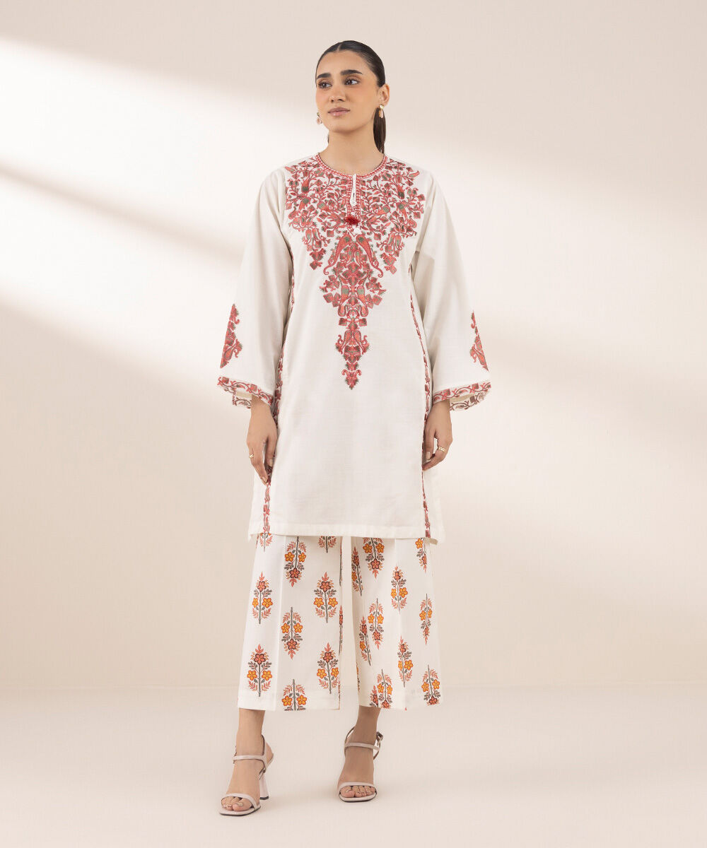 Women's RTW Textured Lawn White Embroidered Boxy Shirt