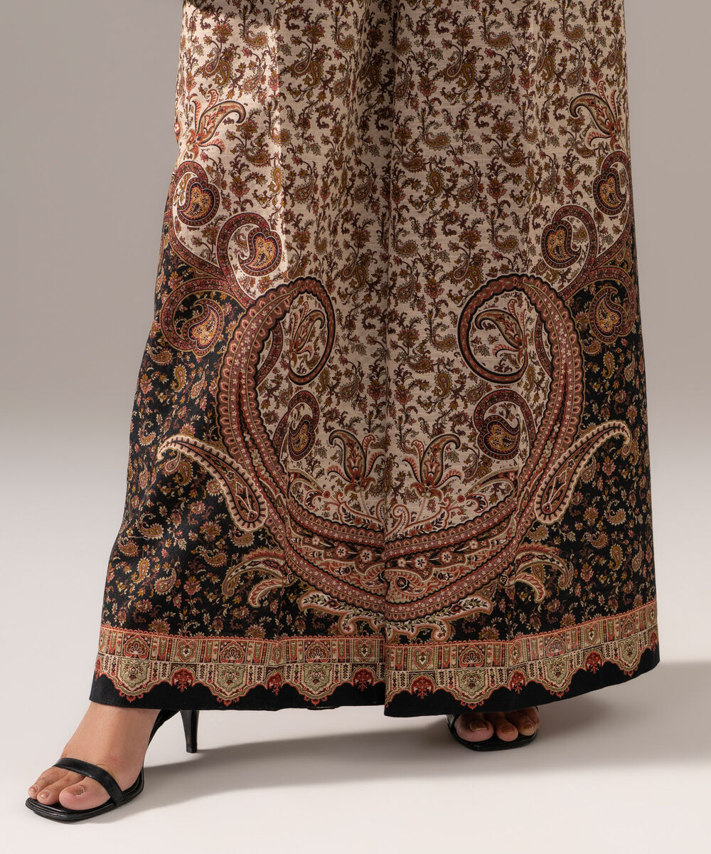 Women's RTW Khaddar Printed Beige 2 Piece Suit