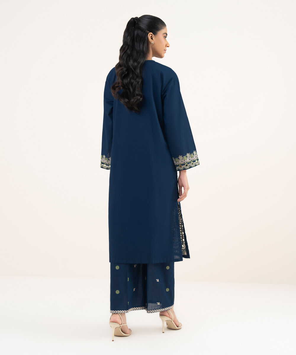 Women's RTW Cross Hatch Blue Embroidered A-Line Shirt