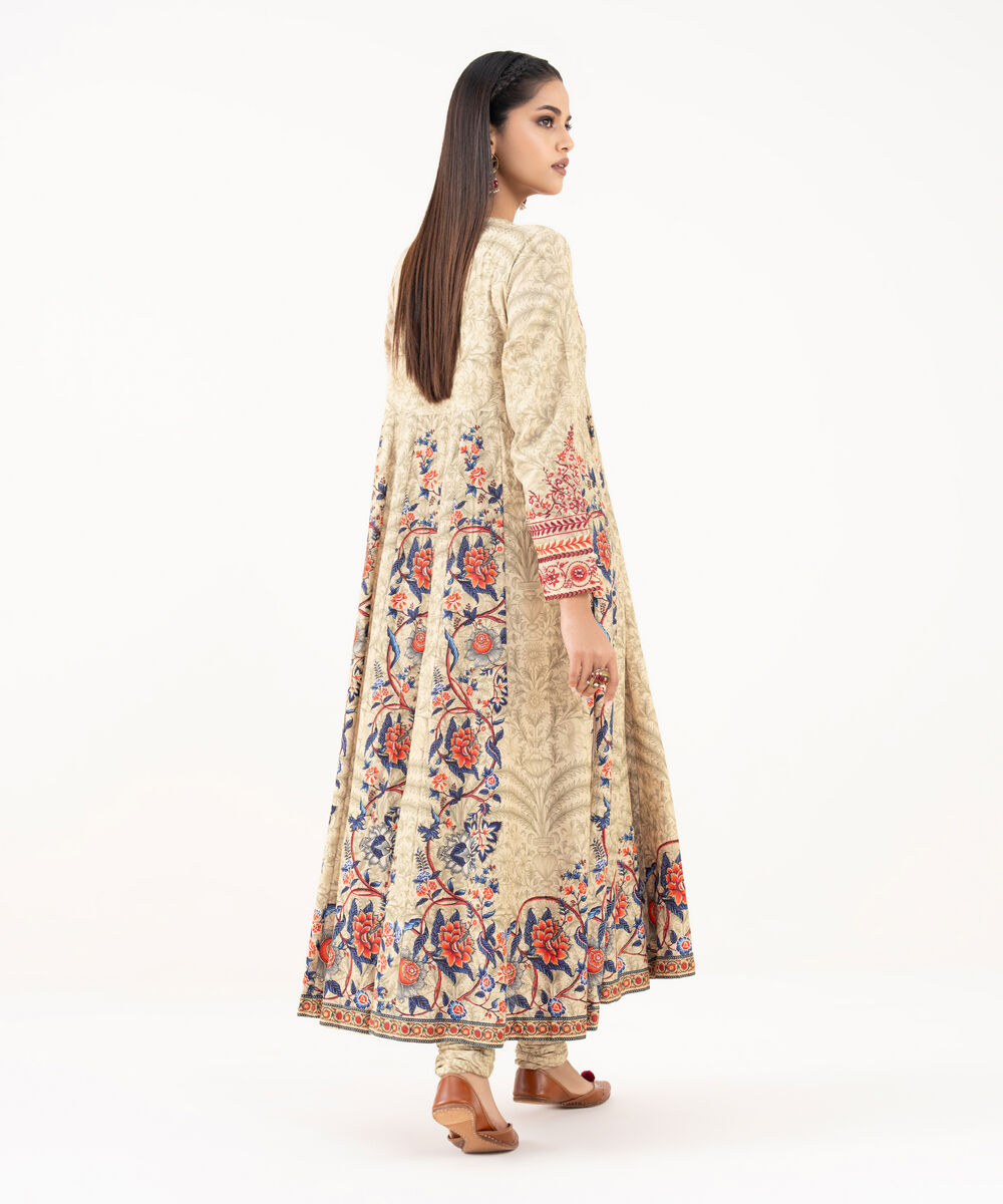 Women's RTW Lawn Viscose Beige Embroidered Pishwas