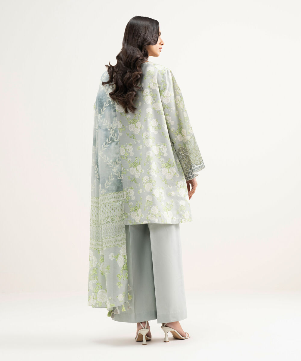 Women's Unstitched Zari Lawn Embroidered Grey 3 Piece Suit