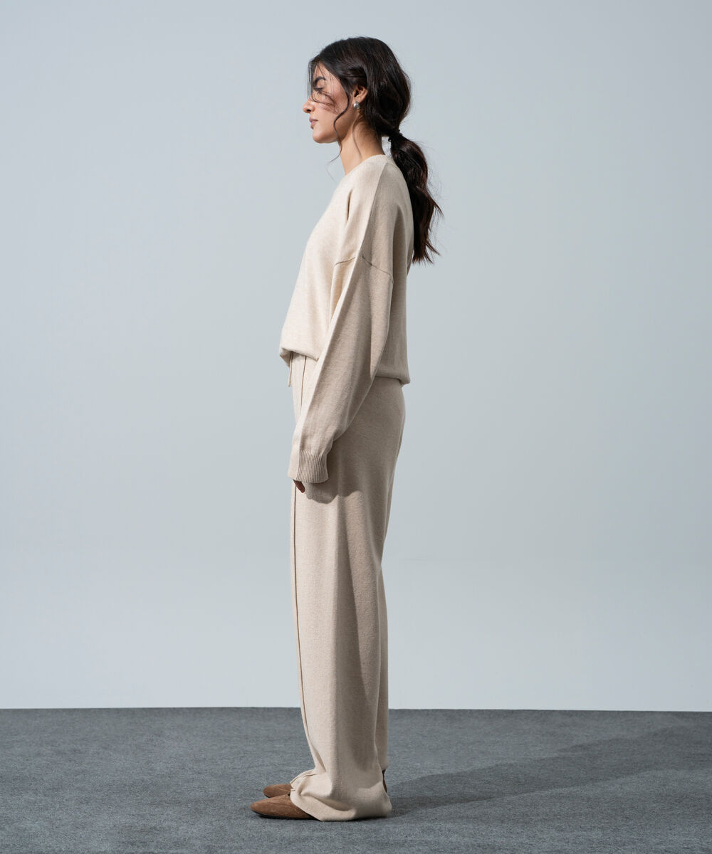 Women's Western Wear Melange Effect Off White Pull-On Knit Trousers