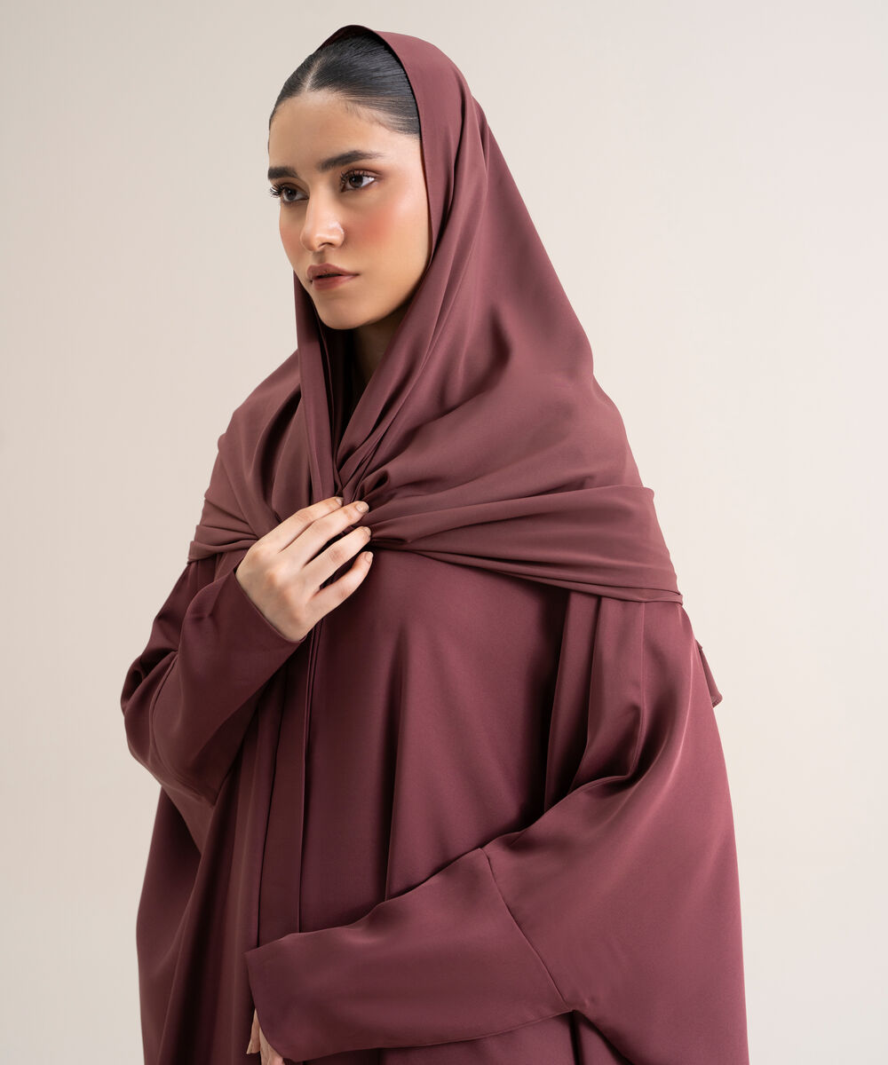 Women's Polyester Brownish Mauve Kaftan Abaya Set
