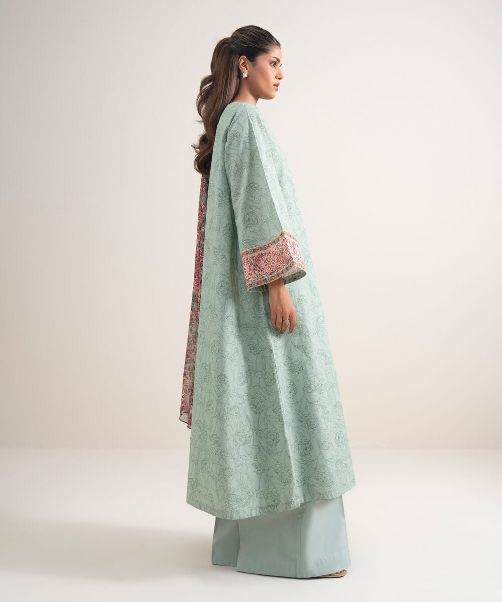 Women's Unstitched Lawn Embroidered Green 2 Piece Suit