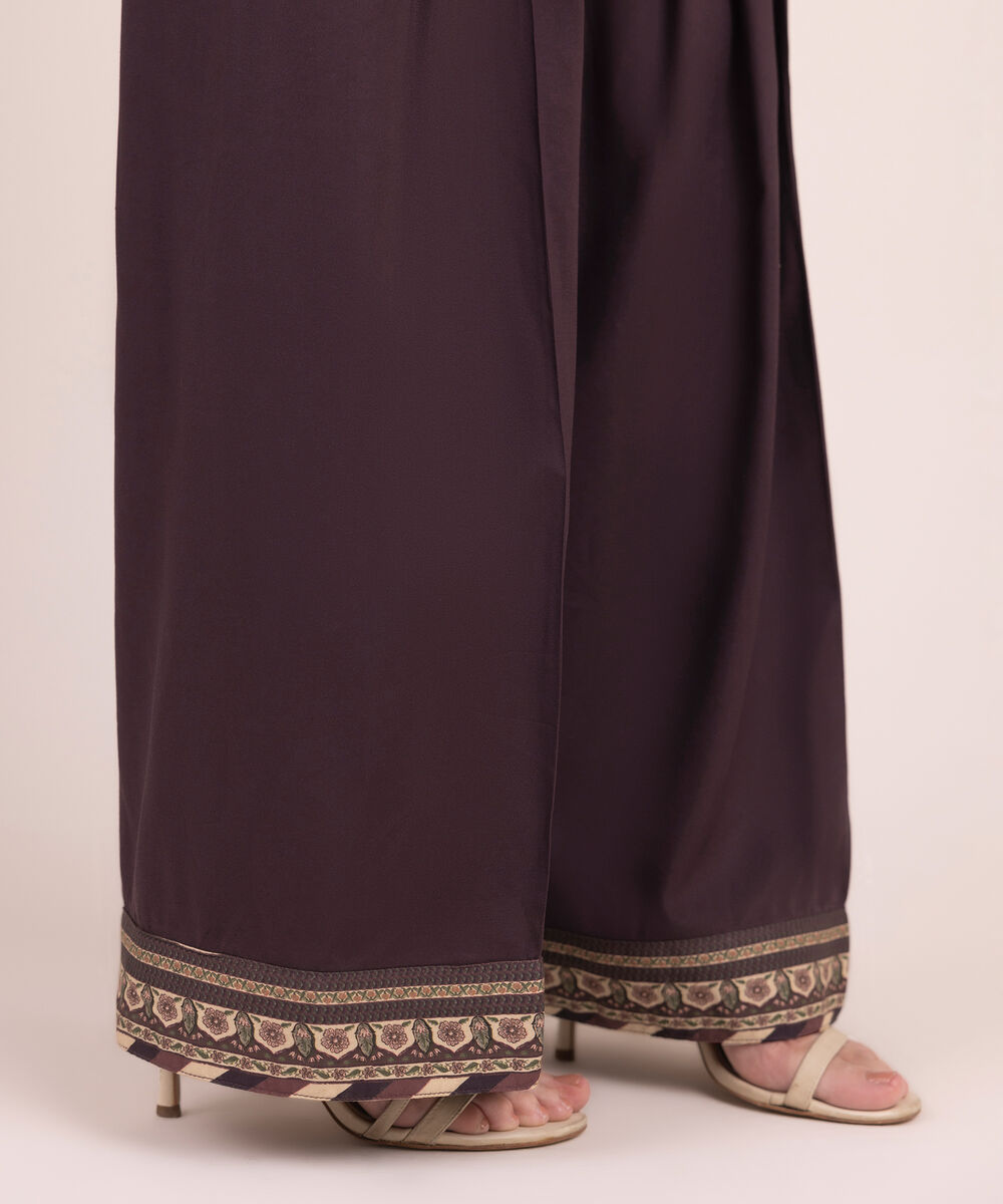 Women's RTW Linen Viscose Solid Brown Shalwar