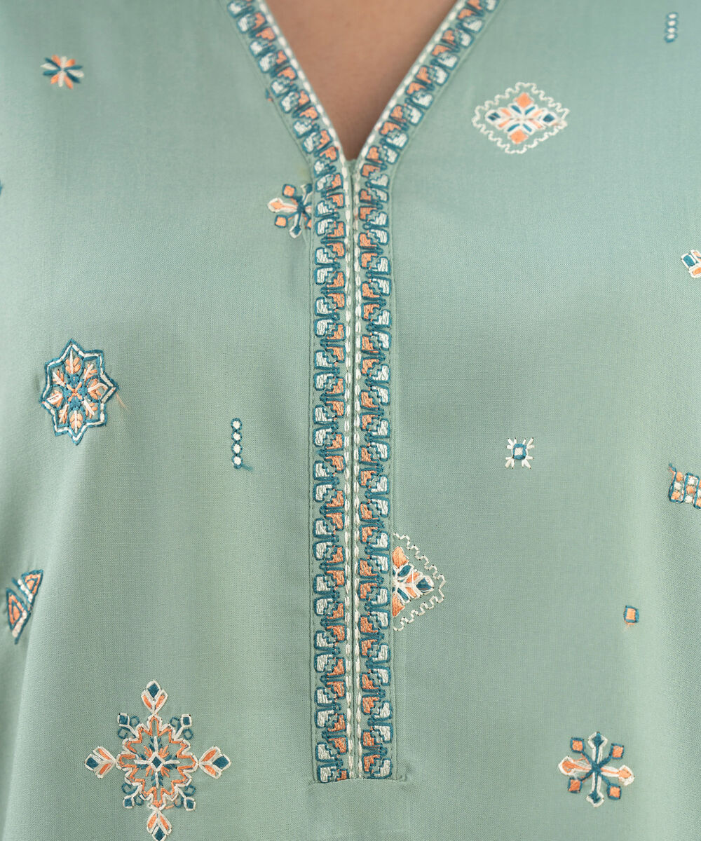 Women's RTW Khaddar Embroidered Straight Blue Shirt