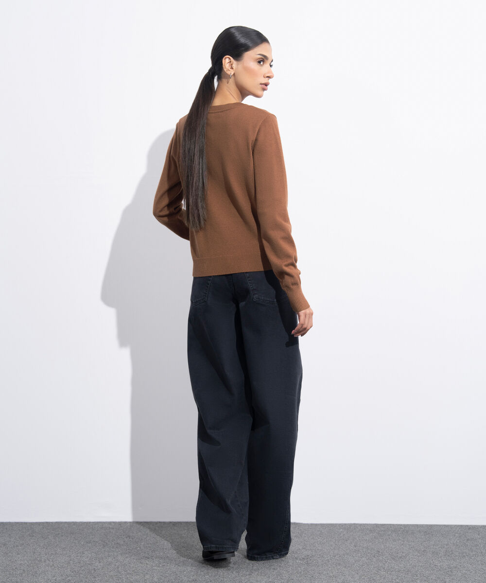 Women's Western Wear Rust Orange Slim-Fit Knit Sweater