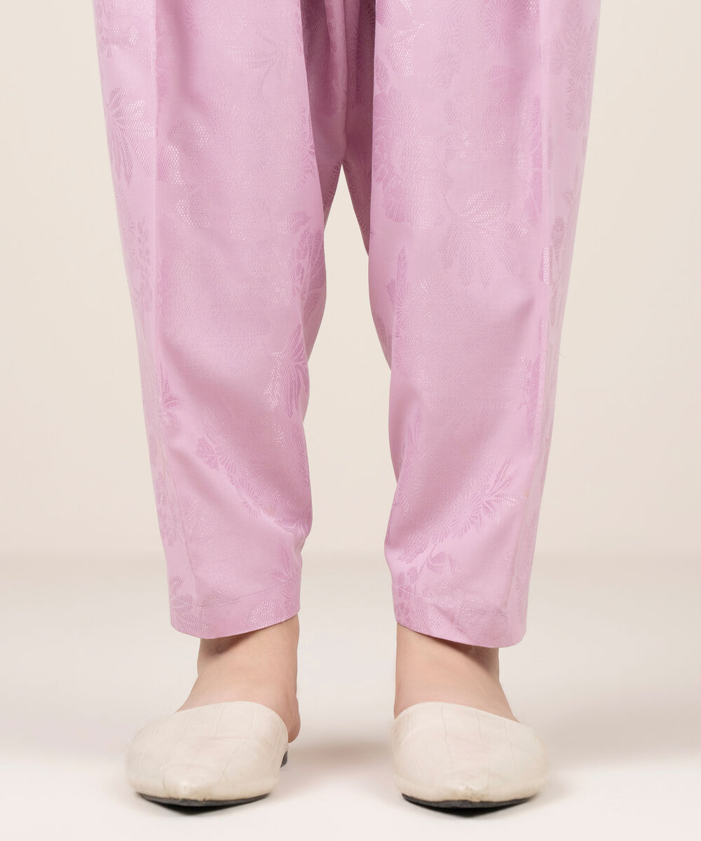 Women's RTW Self Jacquard Leno Solid Lilac Shalwar