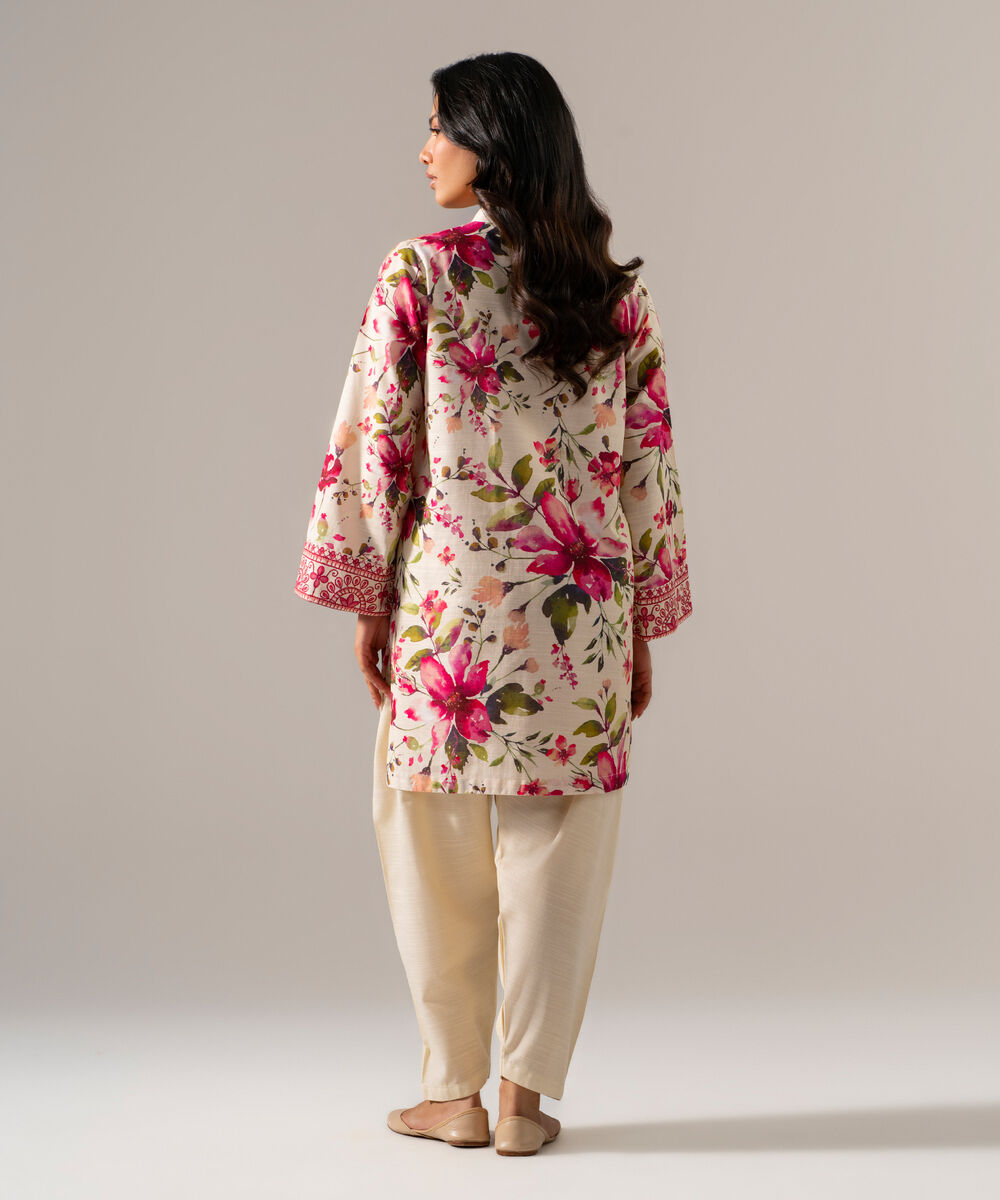 Women's RTW Khaddar Printed Off White Straight Shirt
