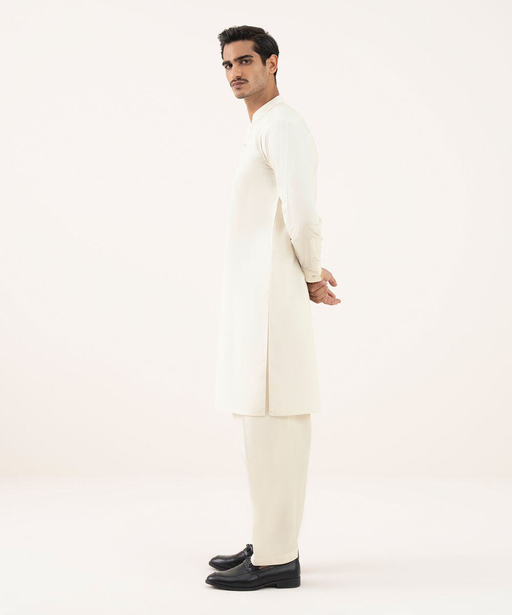 Men's Falak Embroidered Light Khaki Kurta Shalwar