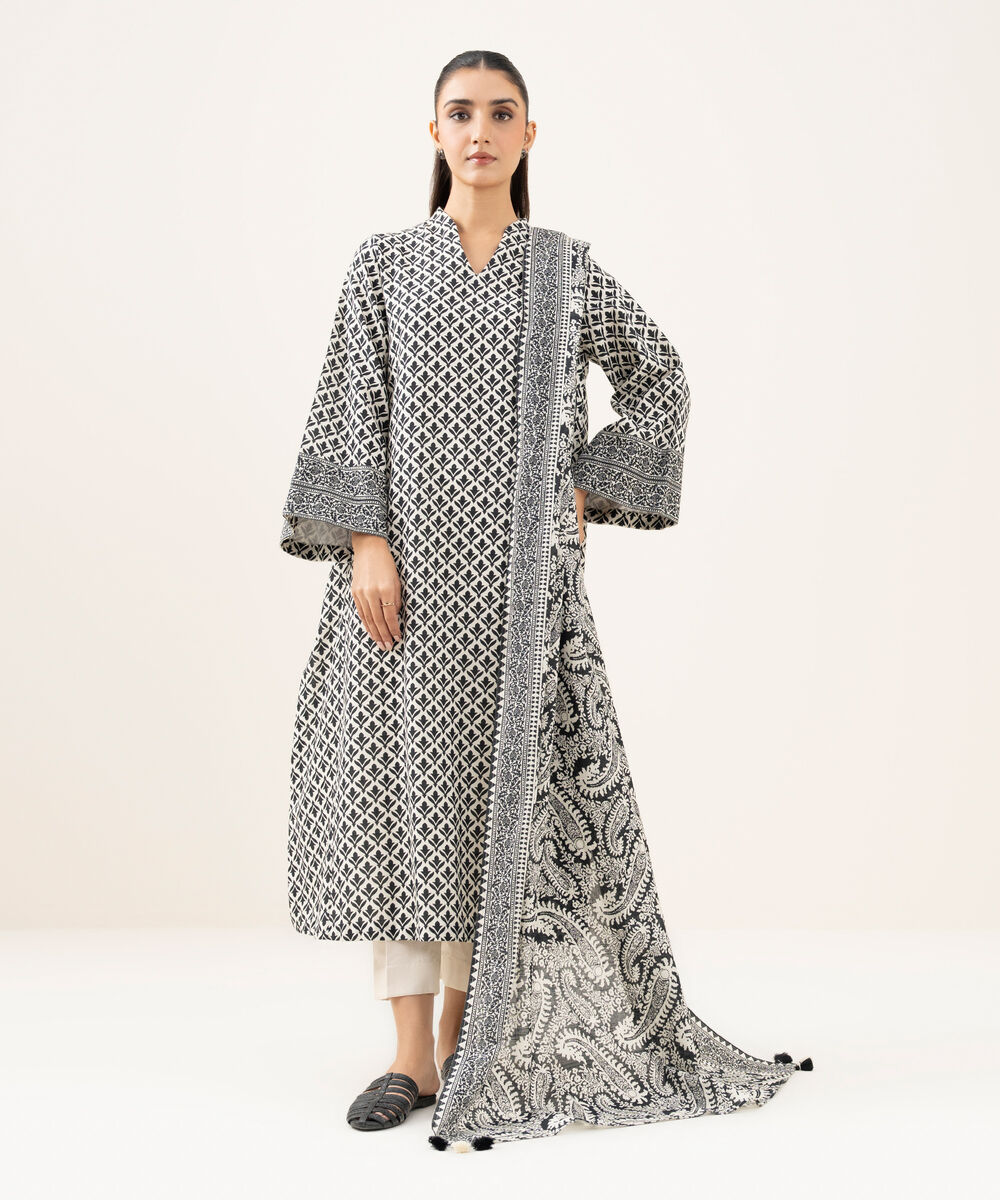 Women's Unstitched Light Khaddar Printed Multi Three Piece Suit