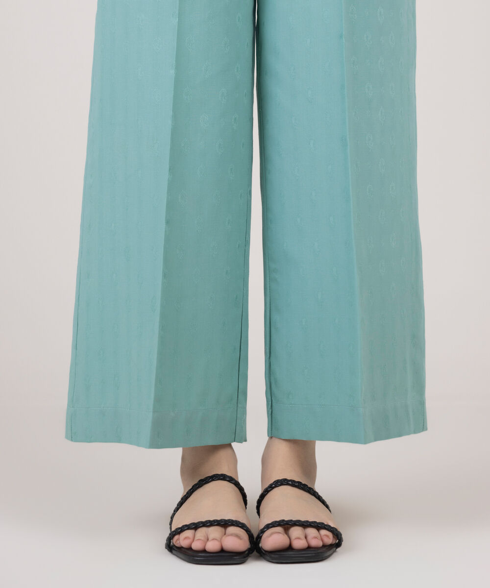 Women's RTW Cotton Jacquard Solid Blue Culottes