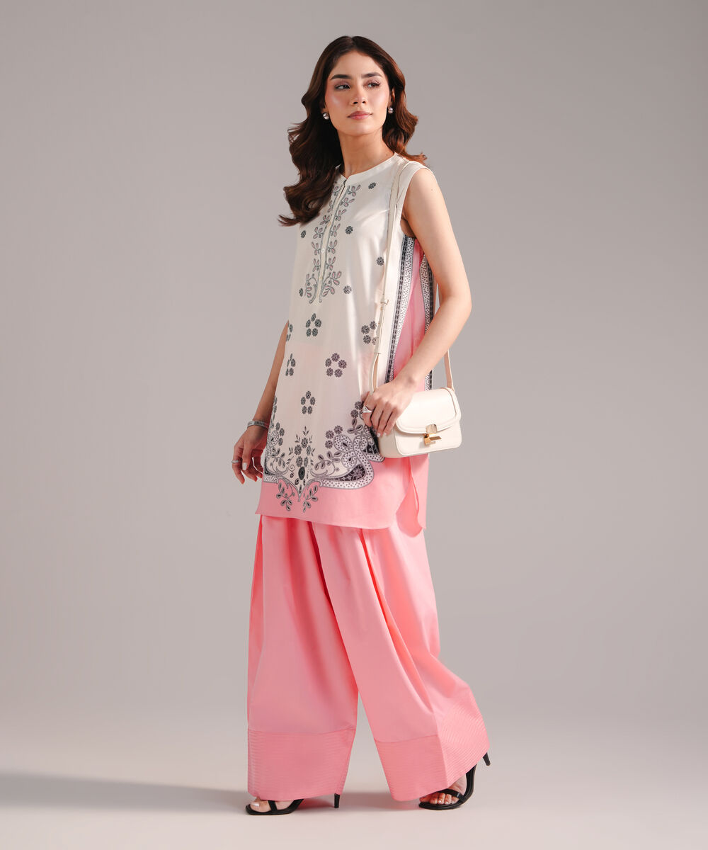 Women's RTW Lawn Printed Off White Straight Shirt