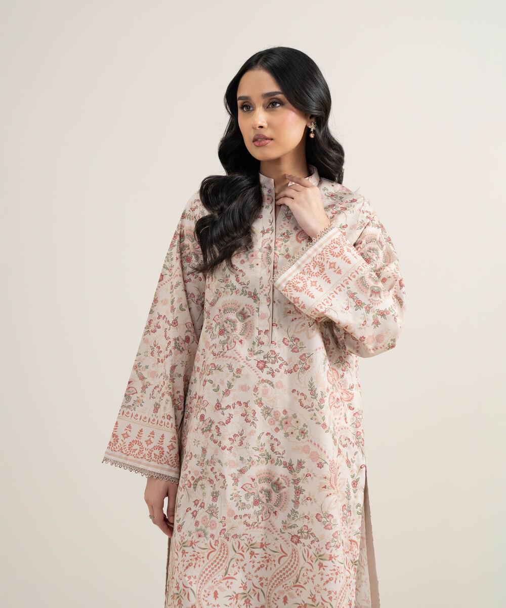 Women's Unstitched Lawn Printed Tea Pink 2 Piece Suit